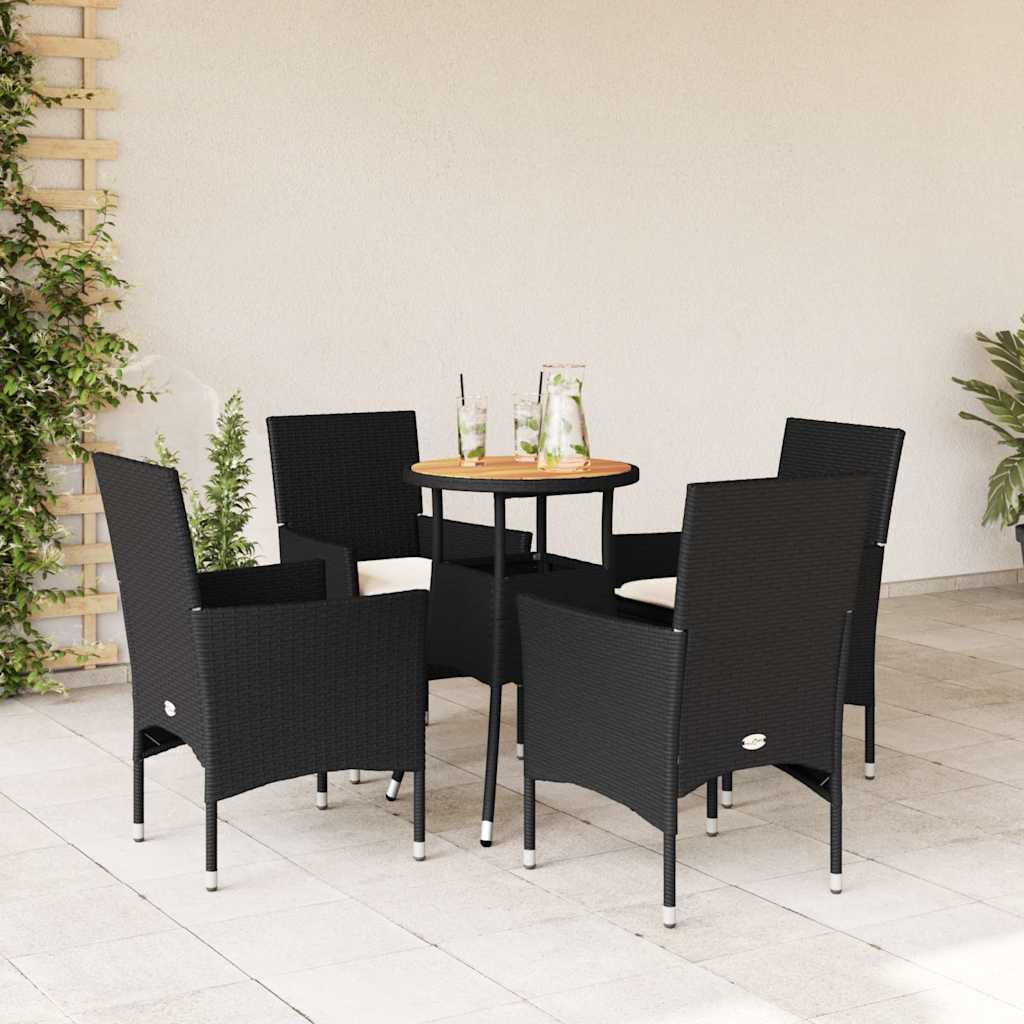 3-tlg. Garten-Essgruppe mit Kissen Schwarz Poly Rattan Akazie