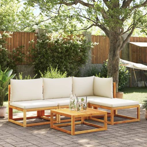 6-tlg. Gartensofa-Set mit Kissen Holz Akazie & Rattan