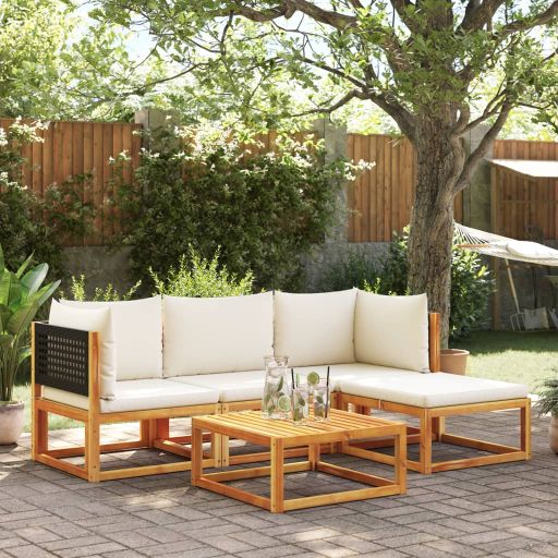 6-tlg. Gartensofa-Set mit Kissen Holz Akazie & Rattan