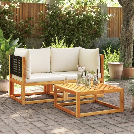 6-tlg. Gartensofa-Set mit Kissen Holz Akazie & Rattan