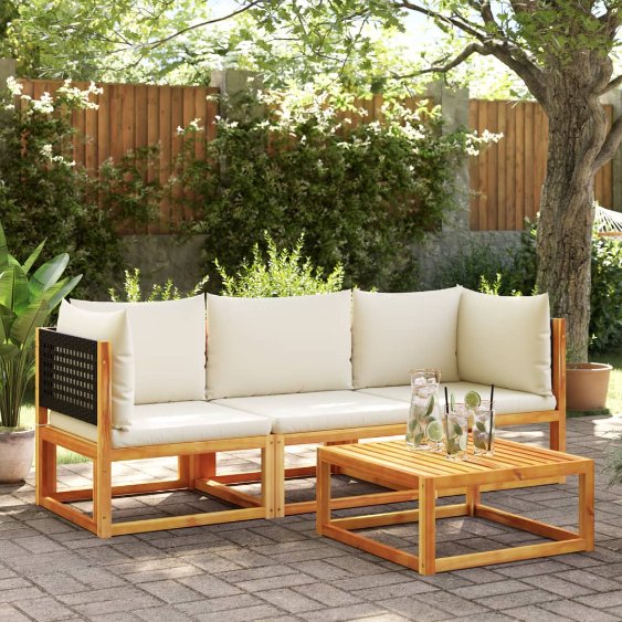 6-tlg. Gartensofa-Set mit Kissen Holz Akazie & Rattan