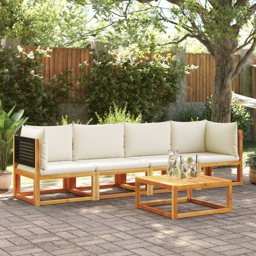 6-tlg. Gartensofa-Set mit Kissen Holz Akazie & Rattan