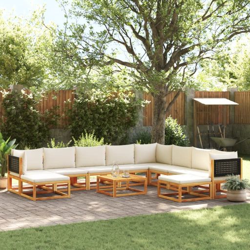 6-tlg. Gartensofa-Set mit Kissen Holz Akazie & Rattan