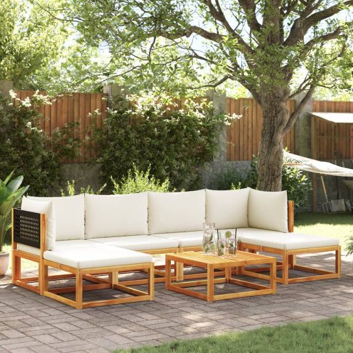 6-tlg. Gartensofa-Set mit Kissen Holz Akazie & Rattan