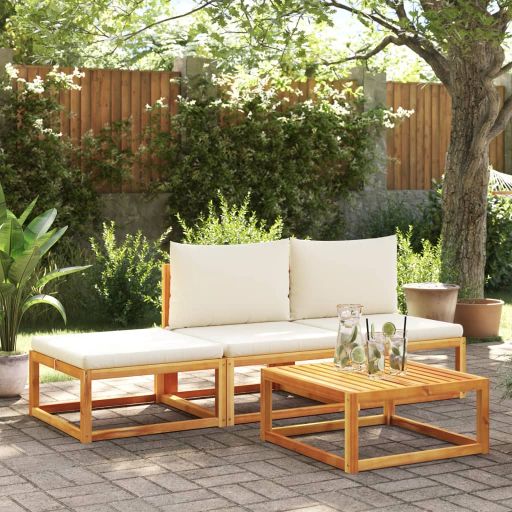 6-tlg. Gartensofa-Set mit Kissen Holz Akazie & Rattan