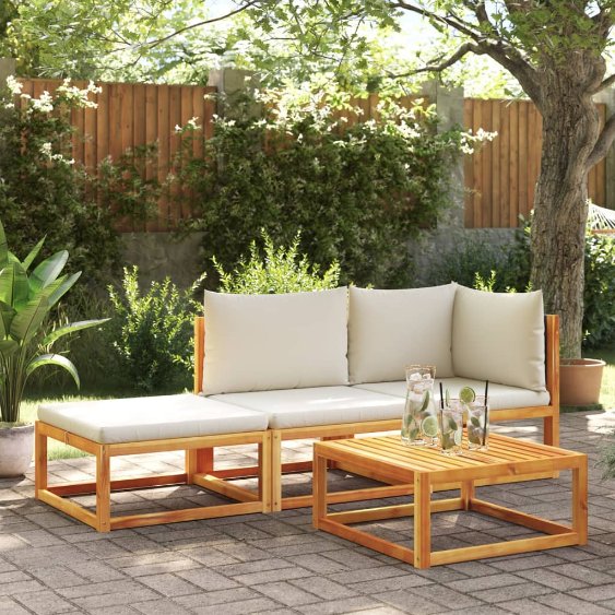 6-tlg. Gartensofa-Set mit Kissen Holz Akazie & Rattan