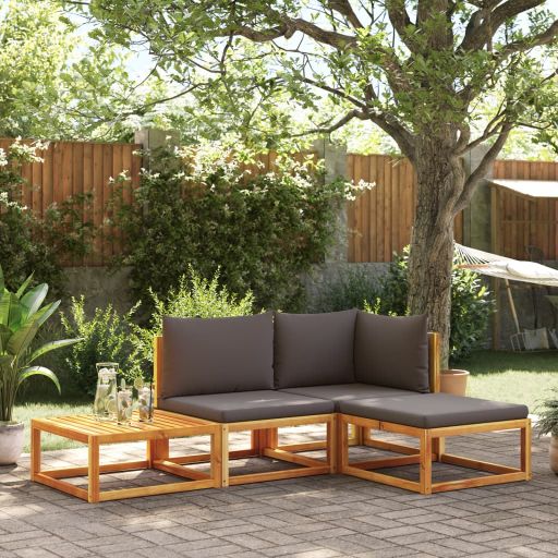 6-tlg. Gartensofa-Set mit Kissen Holz Akazie & Rattan