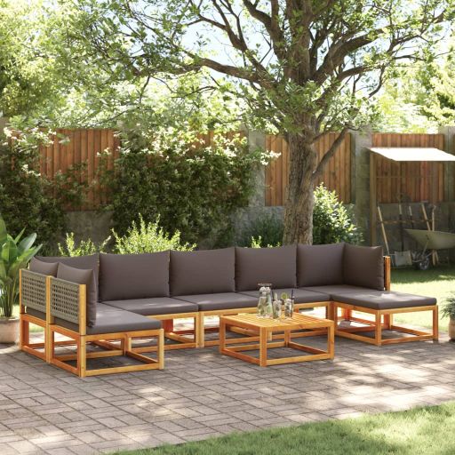 6-tlg. Gartensofa-Set mit Kissen Holz Akazie & Rattan