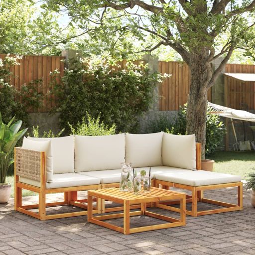 6-tlg. Gartensofa-Set mit Kissen Holz Akazie & Rattan