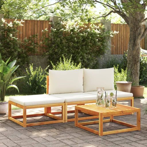 6-tlg. Gartensofa-Set mit Kissen Holz Akazie & Rattan