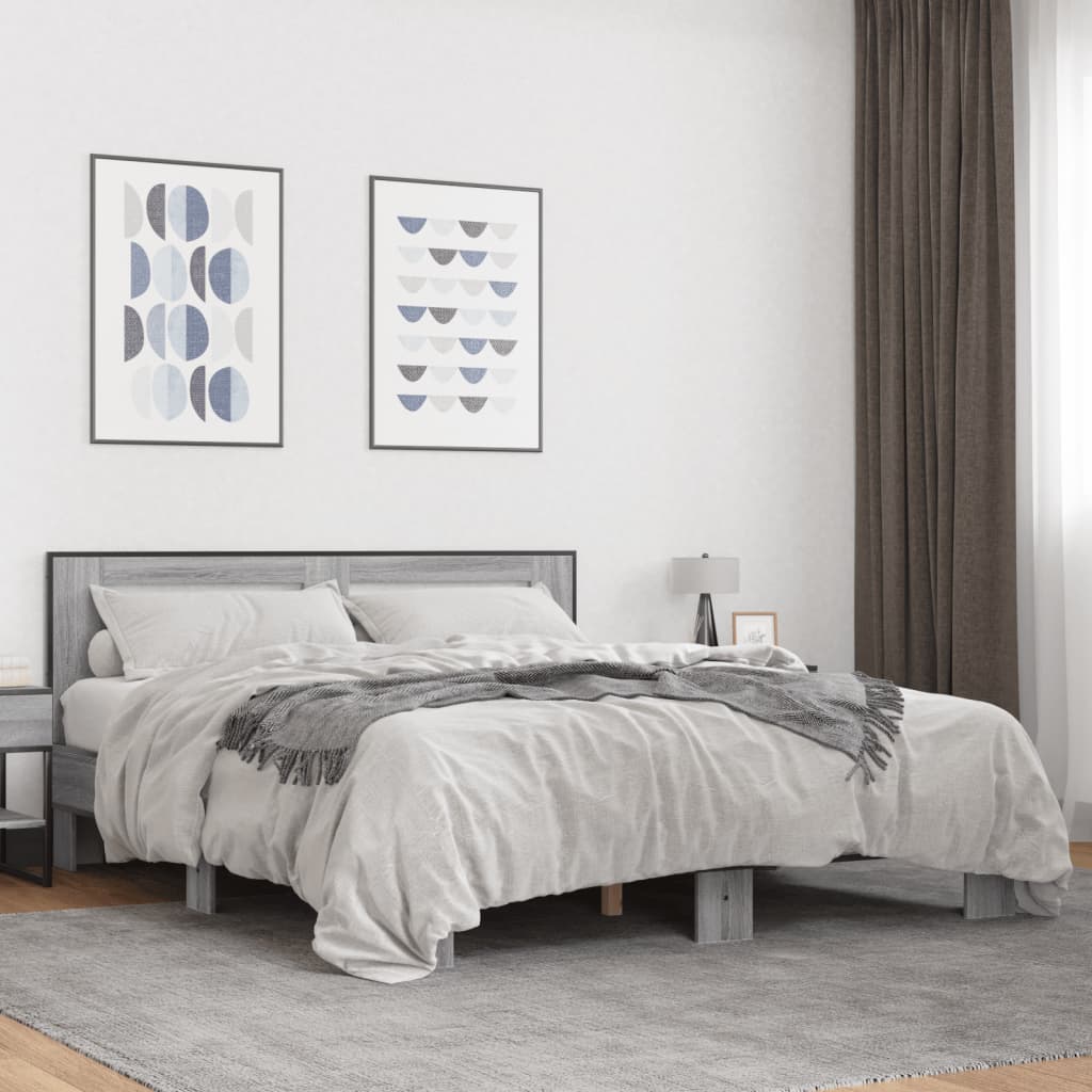 Bettgestell Sonoma-Eiche 200x200 cm Holzwerkstoff und Metall