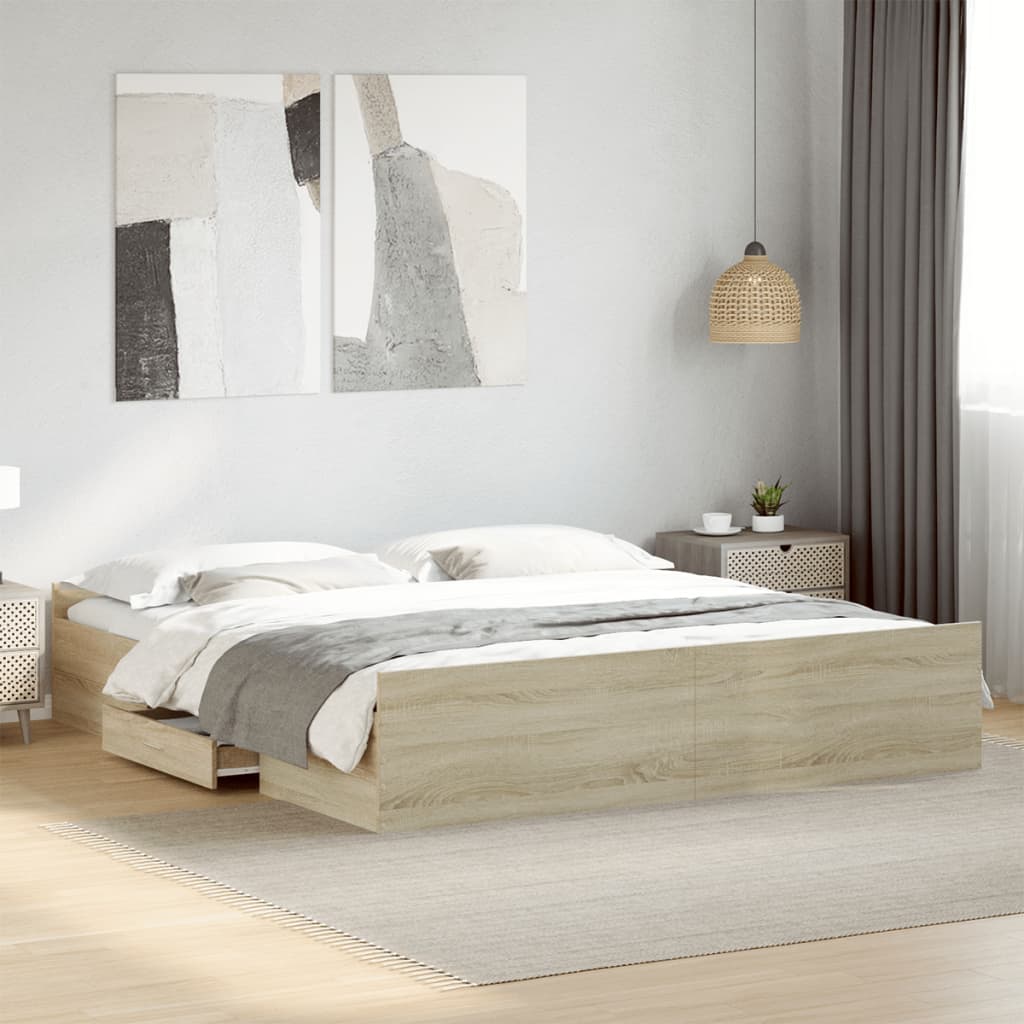 Bettgestell mit Schubladen Weiß 200x200 cm Holzwerkstoff