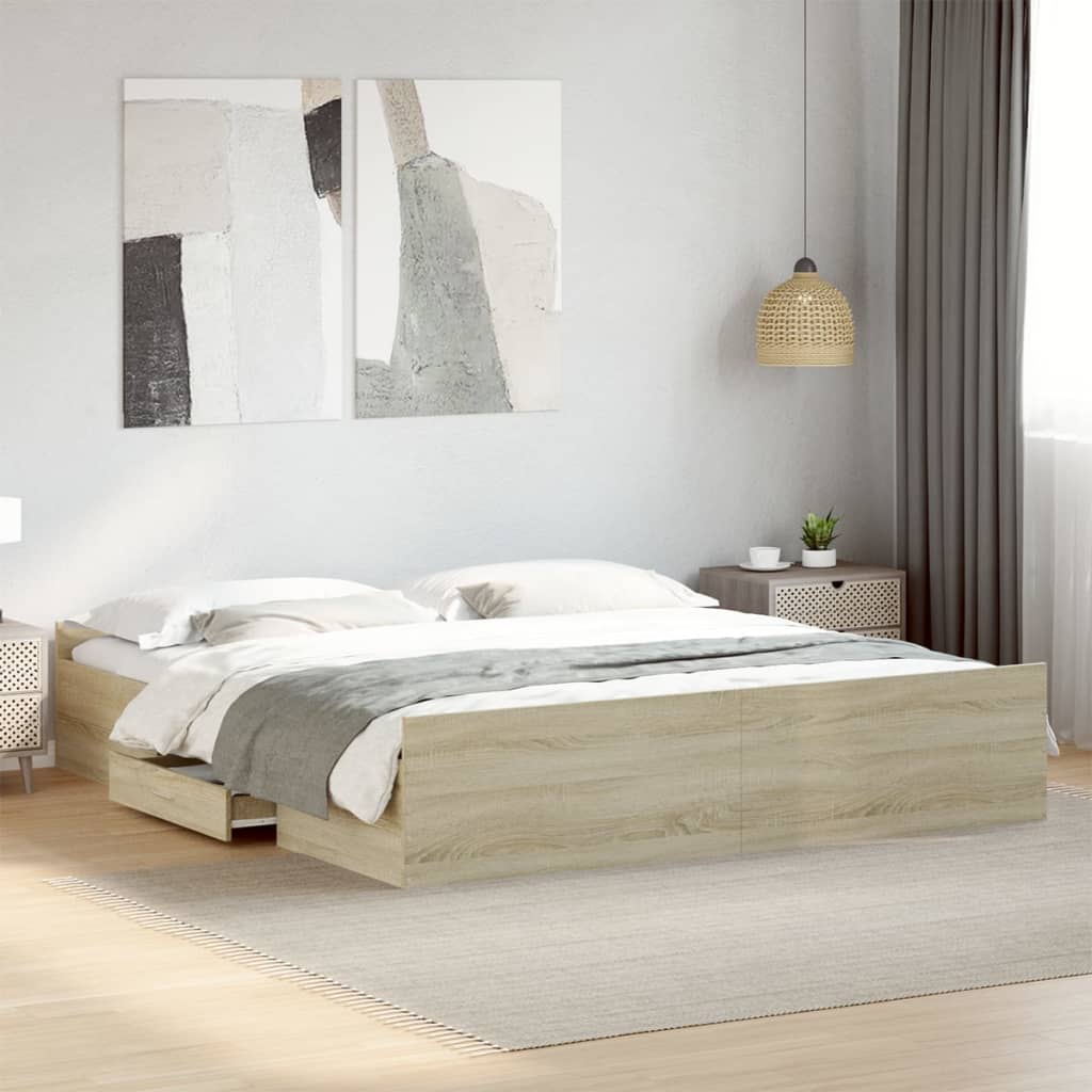 Bettgestell mit Schubladen Weiß 200x200 cm Holzwerkstoff