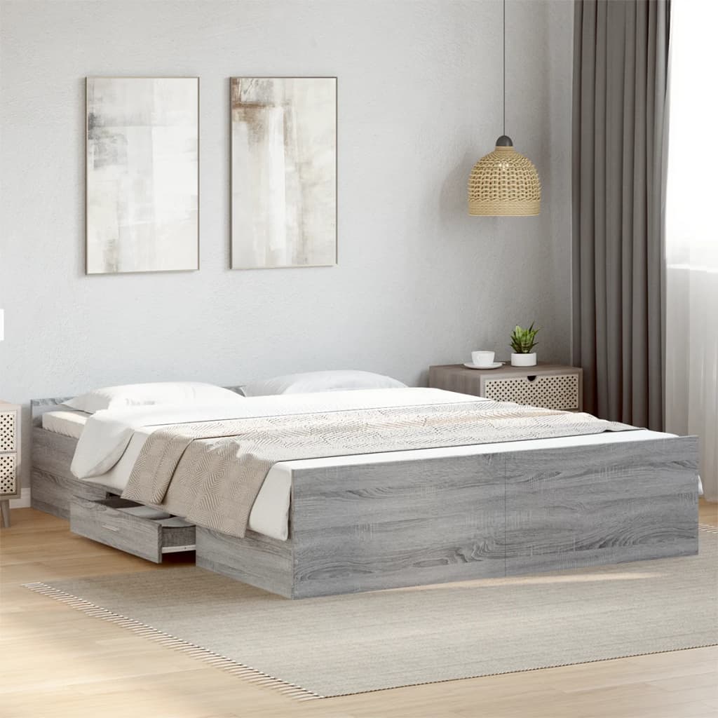 Bettgestell mit Schubladen Weiß 200x200 cm Holzwerkstoff