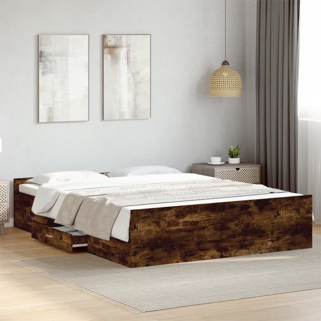 Bettgestell mit Schubladen Weiß 200x200 cm Holzwerkstoff