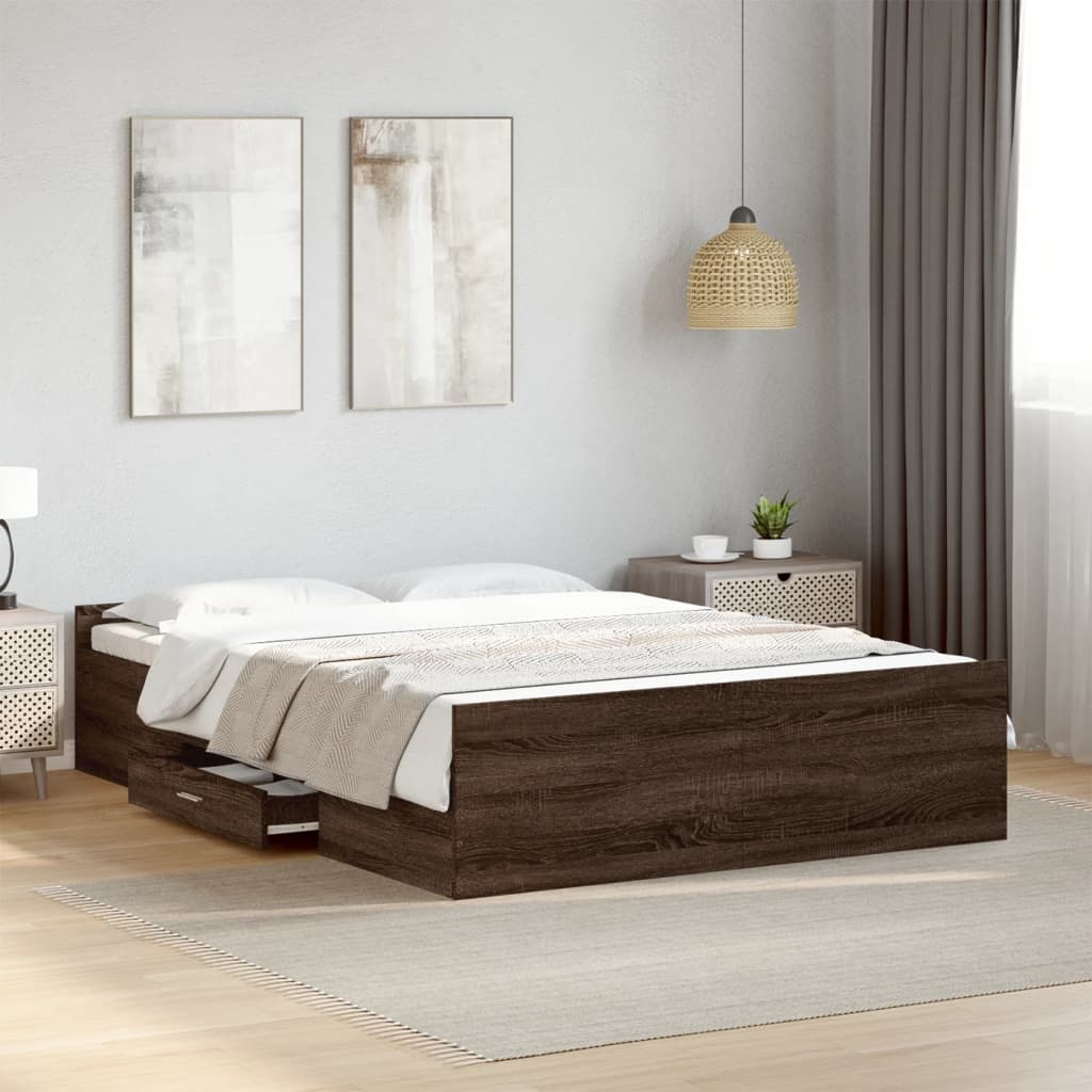 Bettgestell mit Schubladen Weiß 200x200 cm Holzwerkstoff