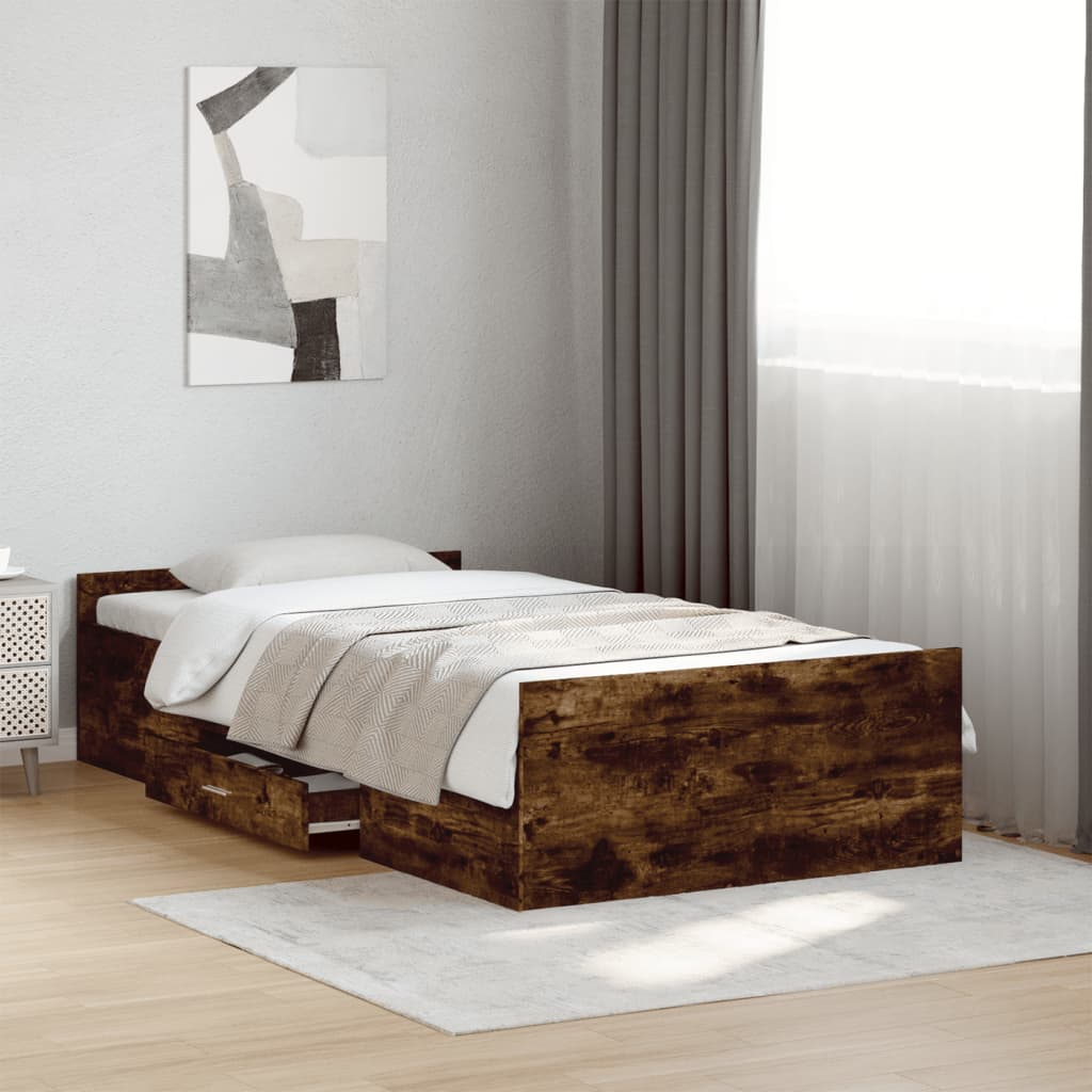 Bettgestell mit Schubladen Weiß 200x200 cm Holzwerkstoff