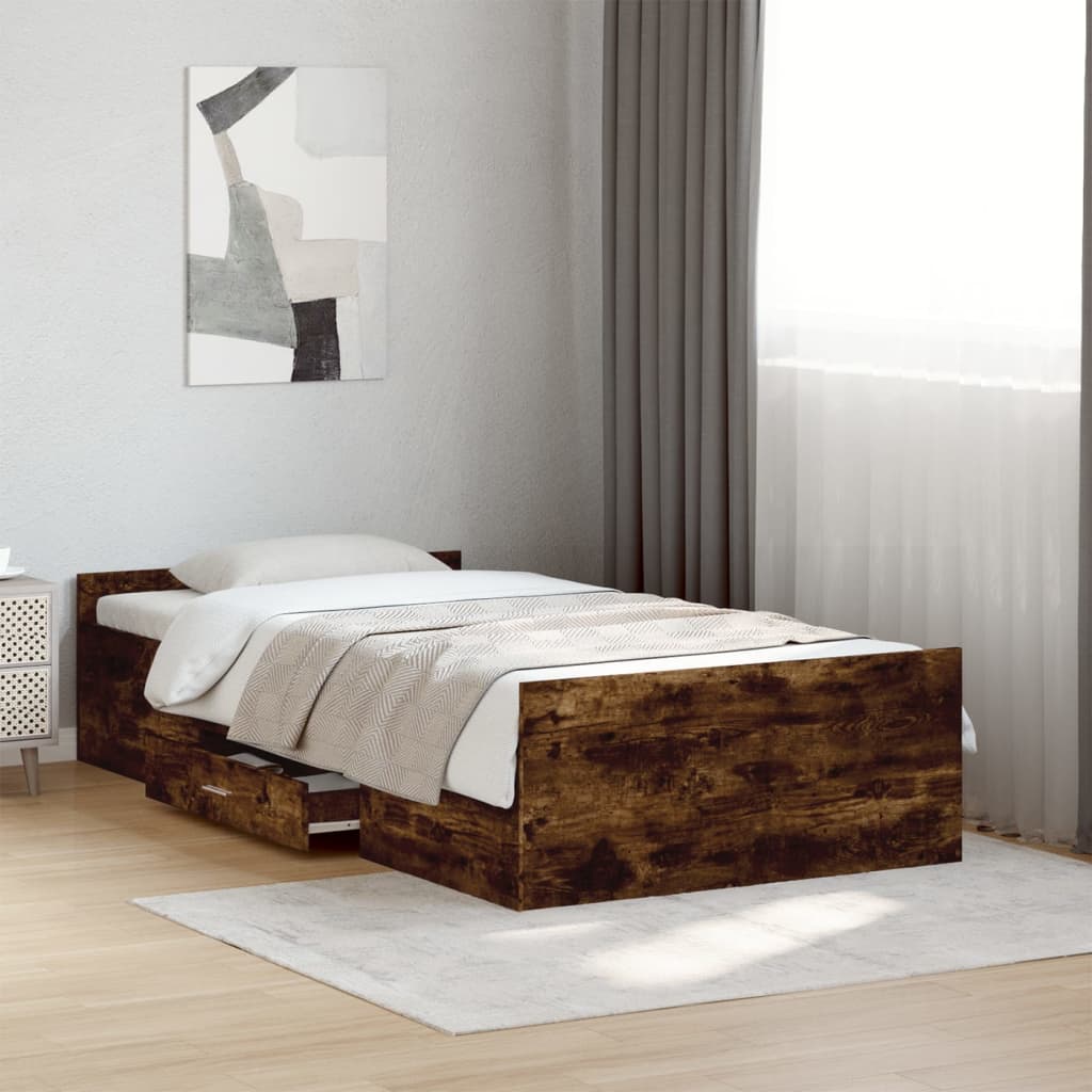 Bettgestell mit Schubladen Weiß 200x200 cm Holzwerkstoff