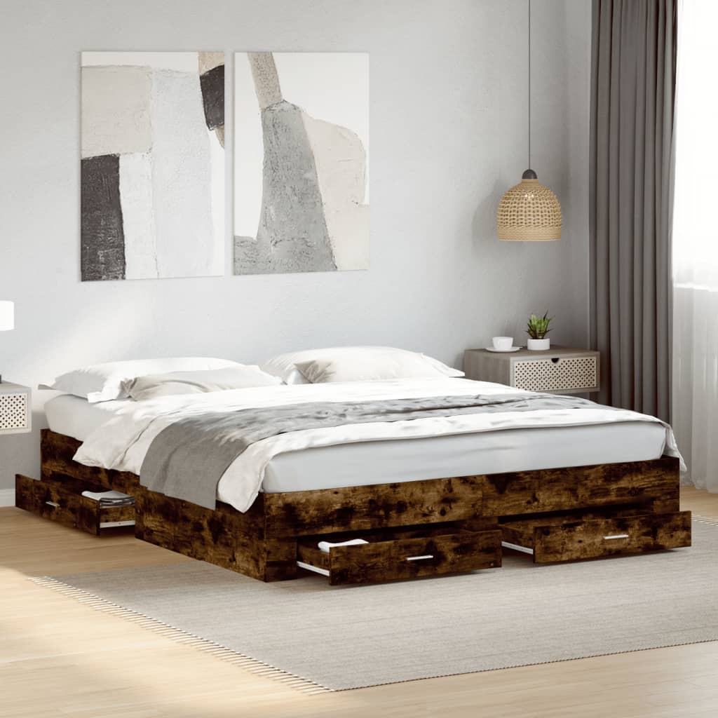 Bettgestell mit Schubladen Weiß 200x200 cm Holzwerkstoff