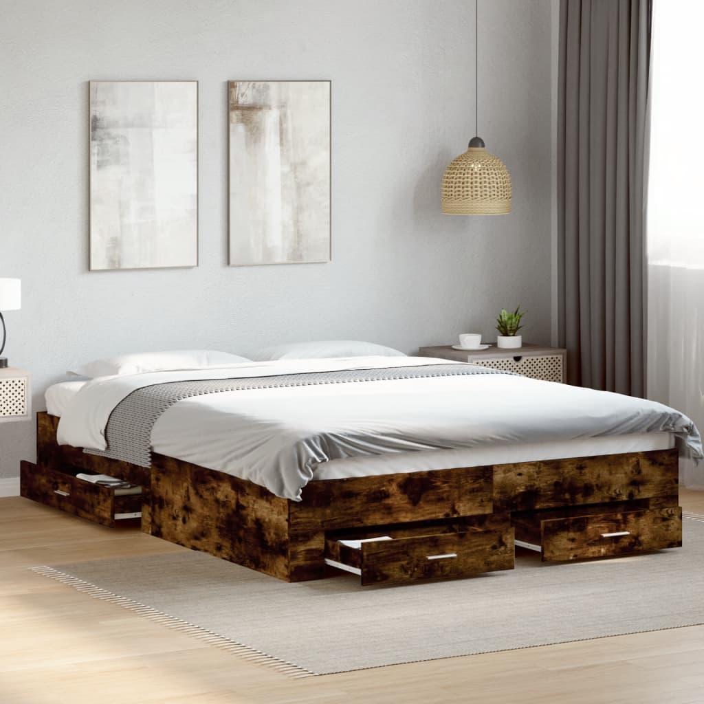 Bettgestell mit Schubladen Weiß 200x200 cm Holzwerkstoff