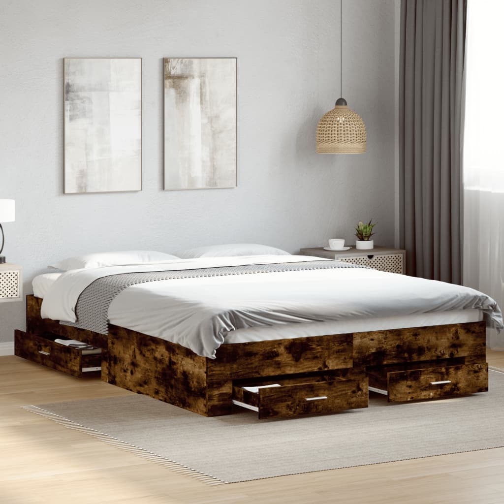 Bettgestell mit Schubladen Weiß 200x200 cm Holzwerkstoff