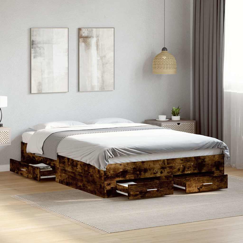 Bettgestell mit Schubladen Weiß 200x200 cm Holzwerkstoff