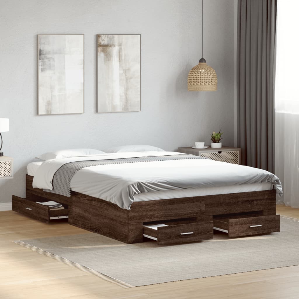 Bettgestell mit Schubladen Weiß 200x200 cm Holzwerkstoff