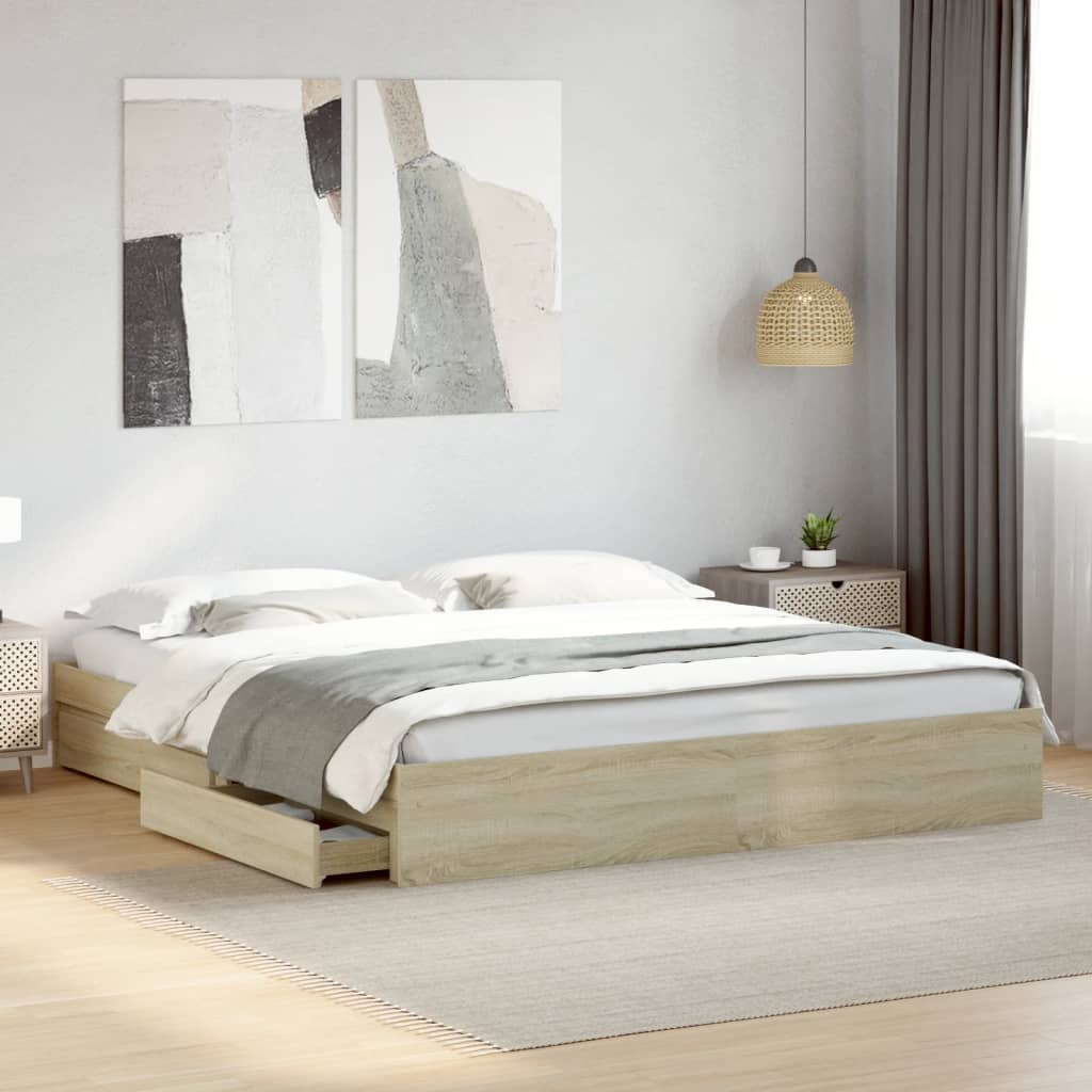 Bettgestell mit Schubladen Weiß 200x200 cm Holzwerkstoff