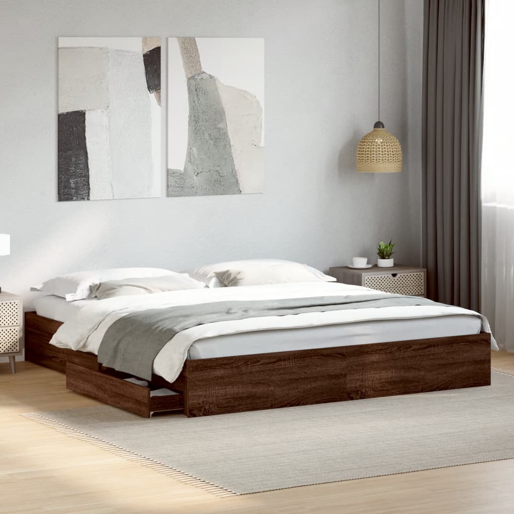Bettgestell mit Schubladen Weiß 200x200 cm Holzwerkstoff