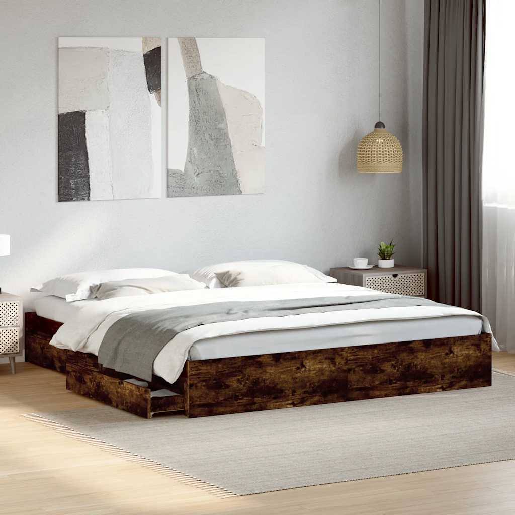 Bettgestell mit Schubladen Weiß 200x200 cm Holzwerkstoff