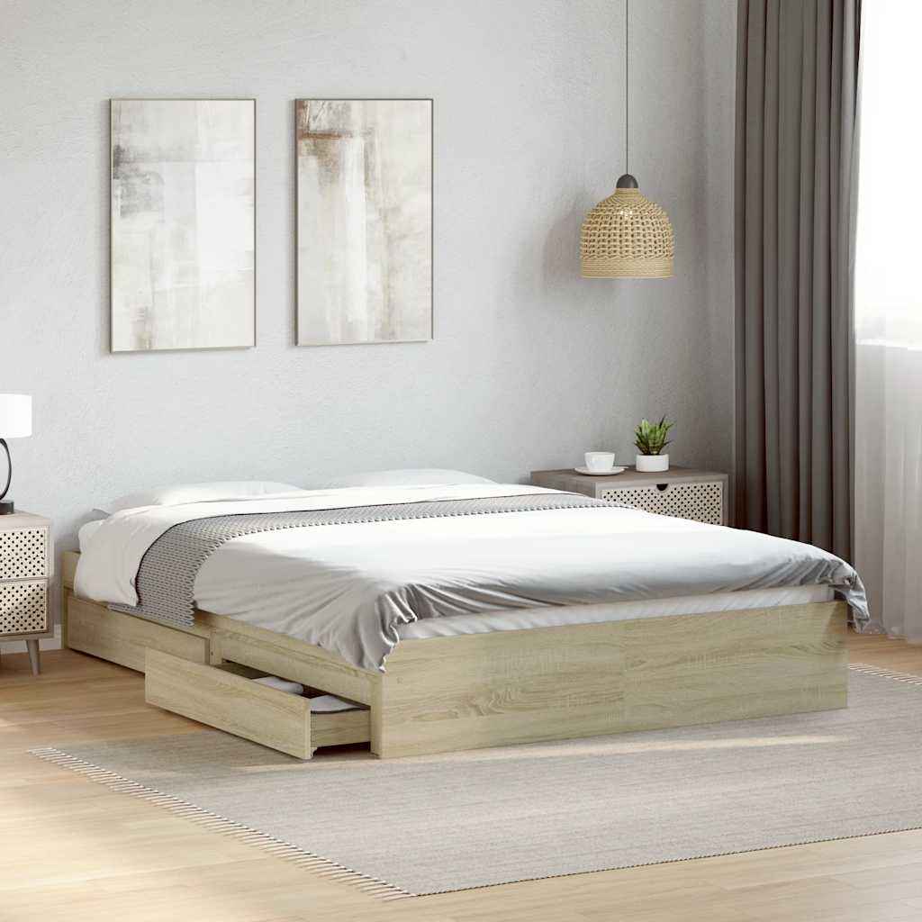Bettgestell mit Schubladen Weiß 200x200 cm Holzwerkstoff
