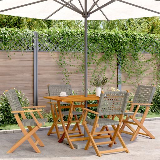 5-tlg. Garten-Essgruppe Schwarz Poly Rattan und Massivholz
