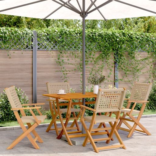 5-tlg. Garten-Essgruppe Schwarz Poly Rattan und Massivholz