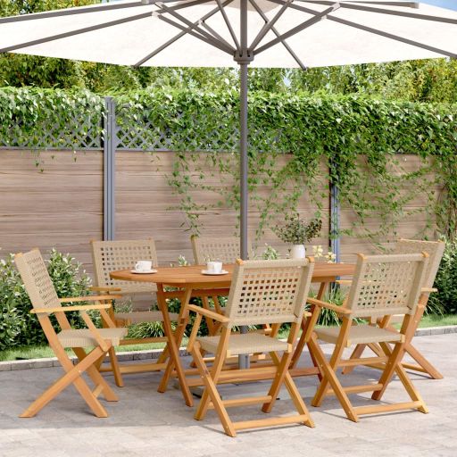 7-tlg. Garten-Essgruppe Poly Rattan und Massivholz Schwarz