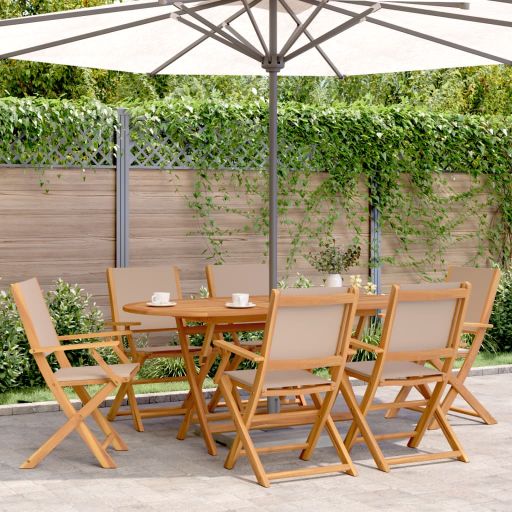 7-tlg. Garten-Essgruppe Stoff und Massivholz Cremeweiß