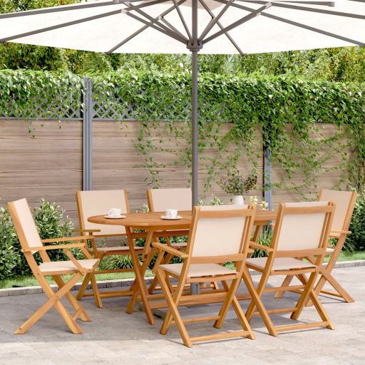 7-tlg. Garten-Essgruppe Stoff und Massivholz Cremeweiß