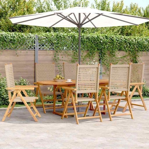7-tlg. Garten-Essgruppe Poly Rattan und Massivholz Schwarz