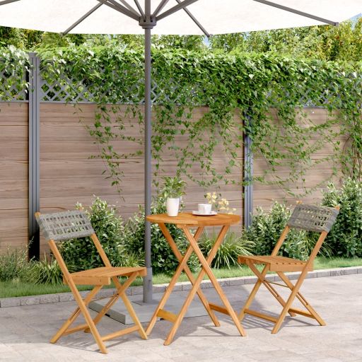 3-tlg. Bistro-Set Schwarz Poly Rattan und Massivholz