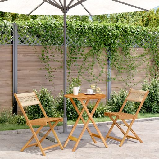 3-tlg. Bistro-Set Schwarz Polypropylen und Massivholz