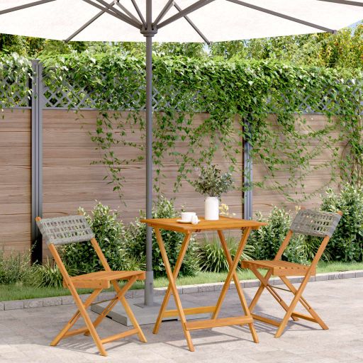 3-tlg. Bistro-Set Schwarz Poly Rattan und Massivholz