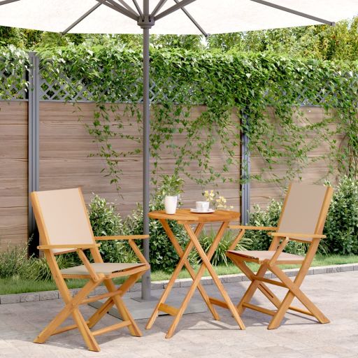 3-tlg. Bistro-Set Cremeweiß Stoff und Massivholz