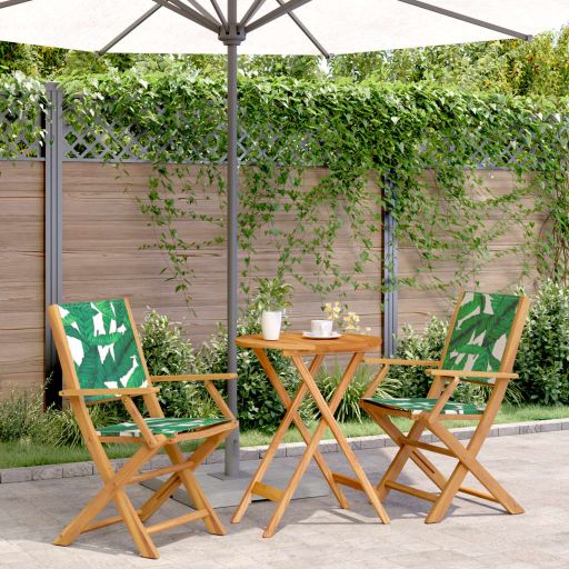 3-tlg. Bistro-Set Cremeweiß Stoff und Massivholz
