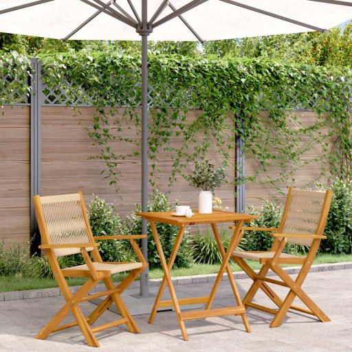 3-tlg. Bistro-Set Schwarz Polypropylen und Massivholz