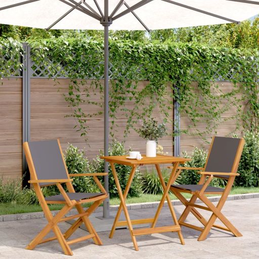 3-tlg. Bistro-Set Cremeweiß Stoff und Massivholz
