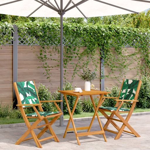 3-tlg. Bistro-Set Cremeweiß Stoff und Massivholz