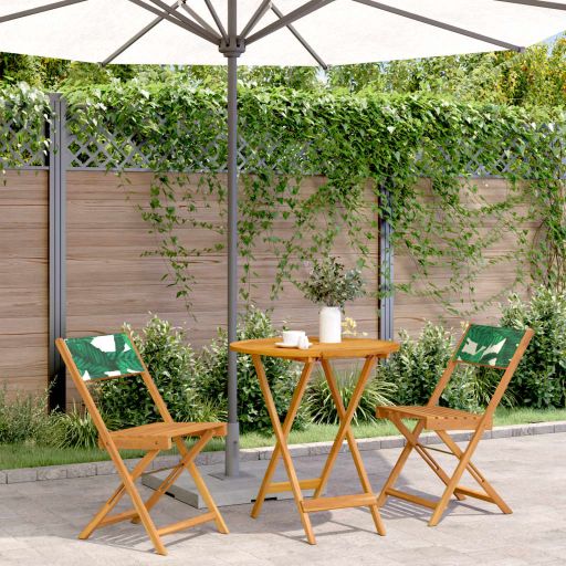 3-tlg. Bistro-Set Cremeweiß Stoff und Massivholz