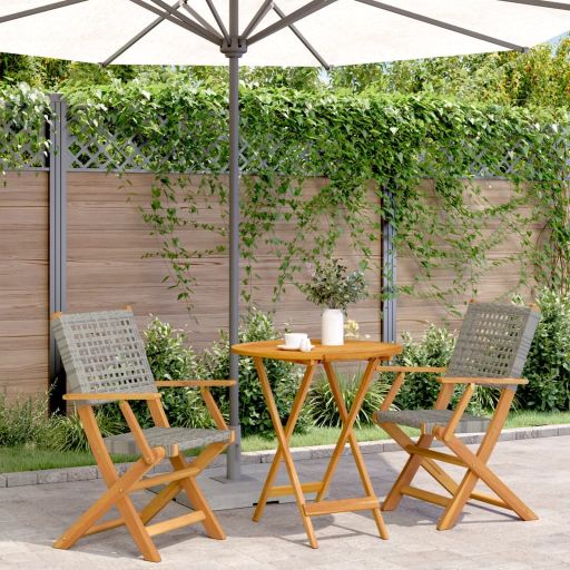 3-tlg. Bistro-Set Schwarz Poly Rattan und Massivholz