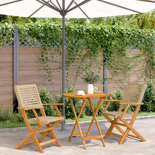 3-tlg. Bistro-Set Schwarz Poly Rattan und Massivholz