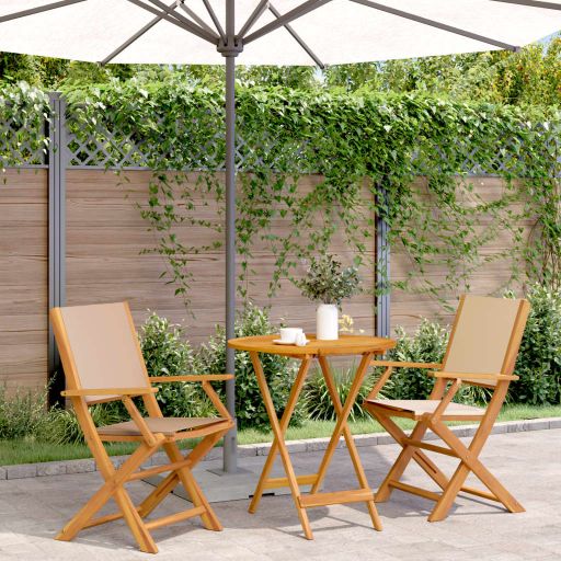 3-tlg. Bistro-Set Cremeweiß Stoff und Massivholz