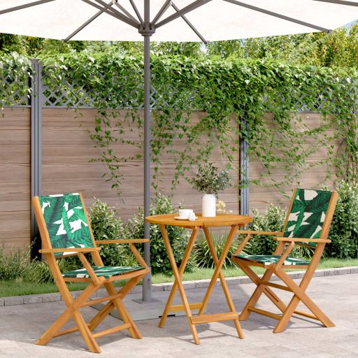 3-tlg. Bistro-Set Cremeweiß Stoff und Massivholz